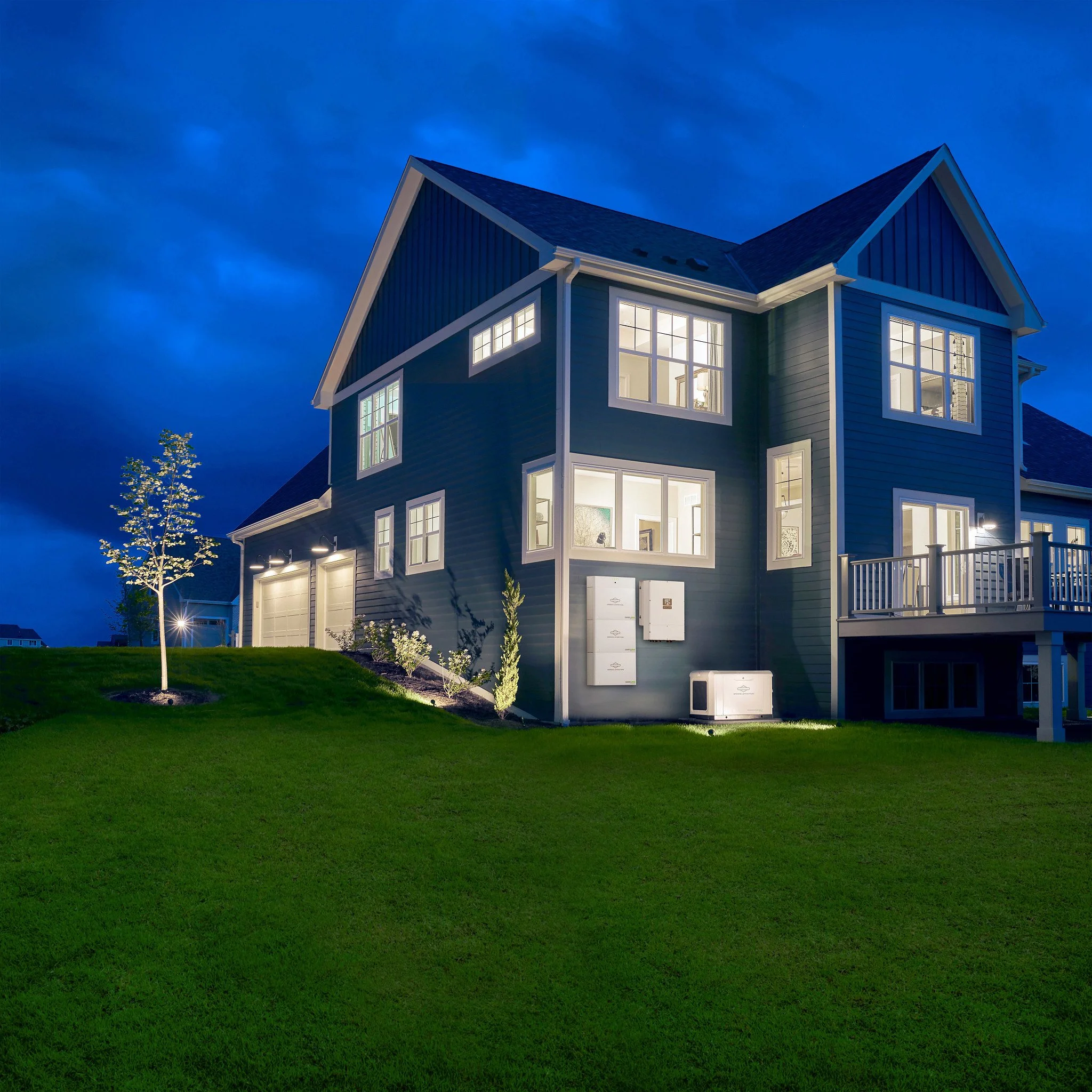 Large cottage with whole home backup power hybrid system with Briggs and Stratton generator and battery ESS