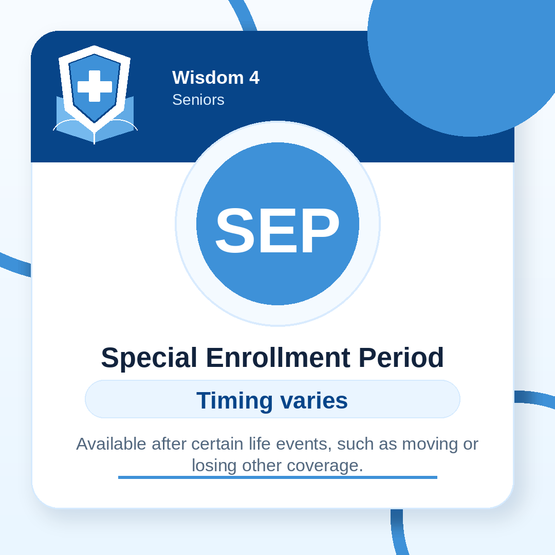 Announcement for a special enrollment period for seniors, starting in September, with a note about timing varying and coverage being available after certain life events.