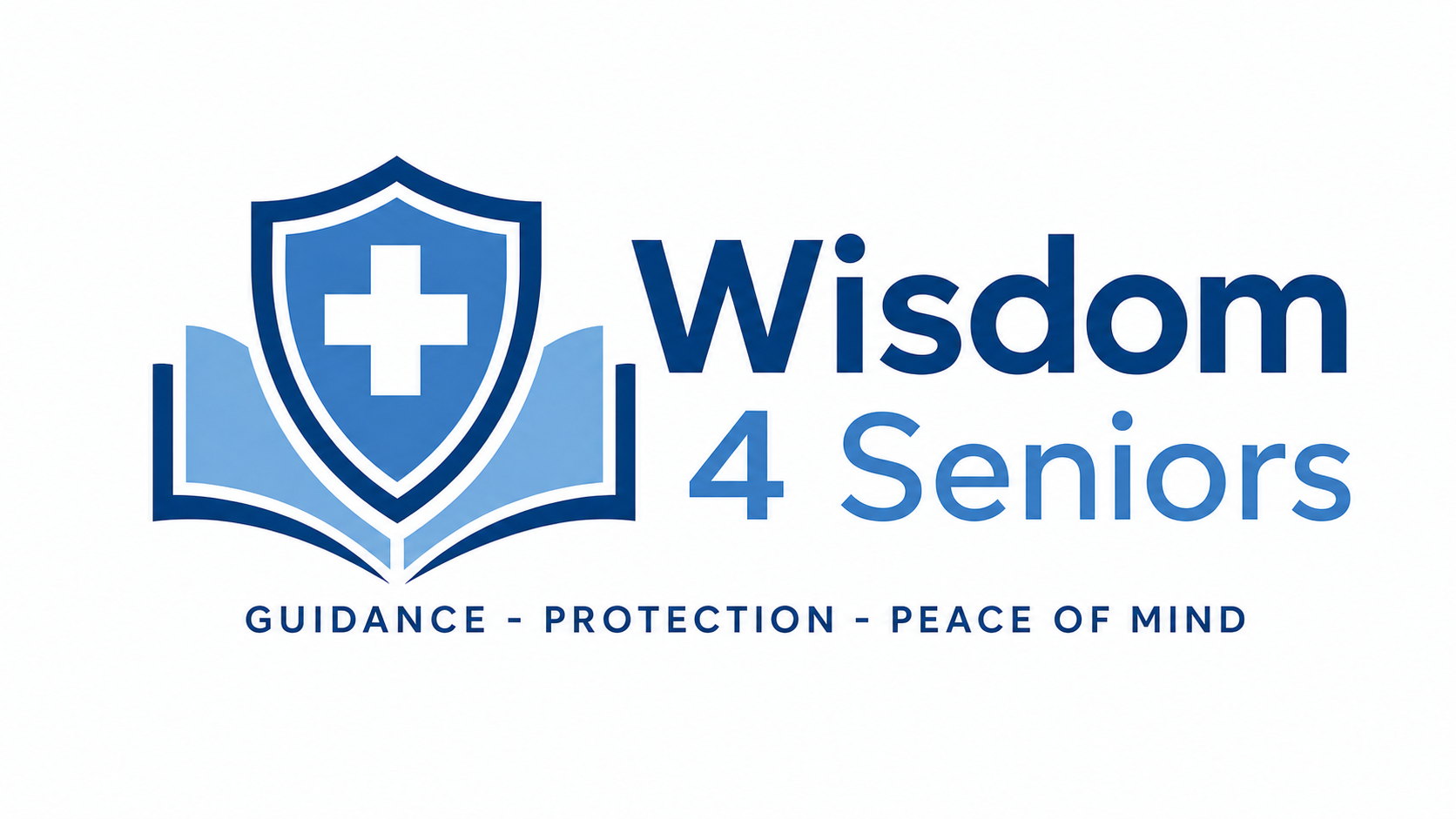 Logo with shield, cross, and open book, featuring the text 'Wisdom 4 Seniors' and the words 'Guidance - Protection - Peace of Mind'.