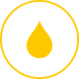 Yellow droplet symbol inside a thin yellow circle on a black background.