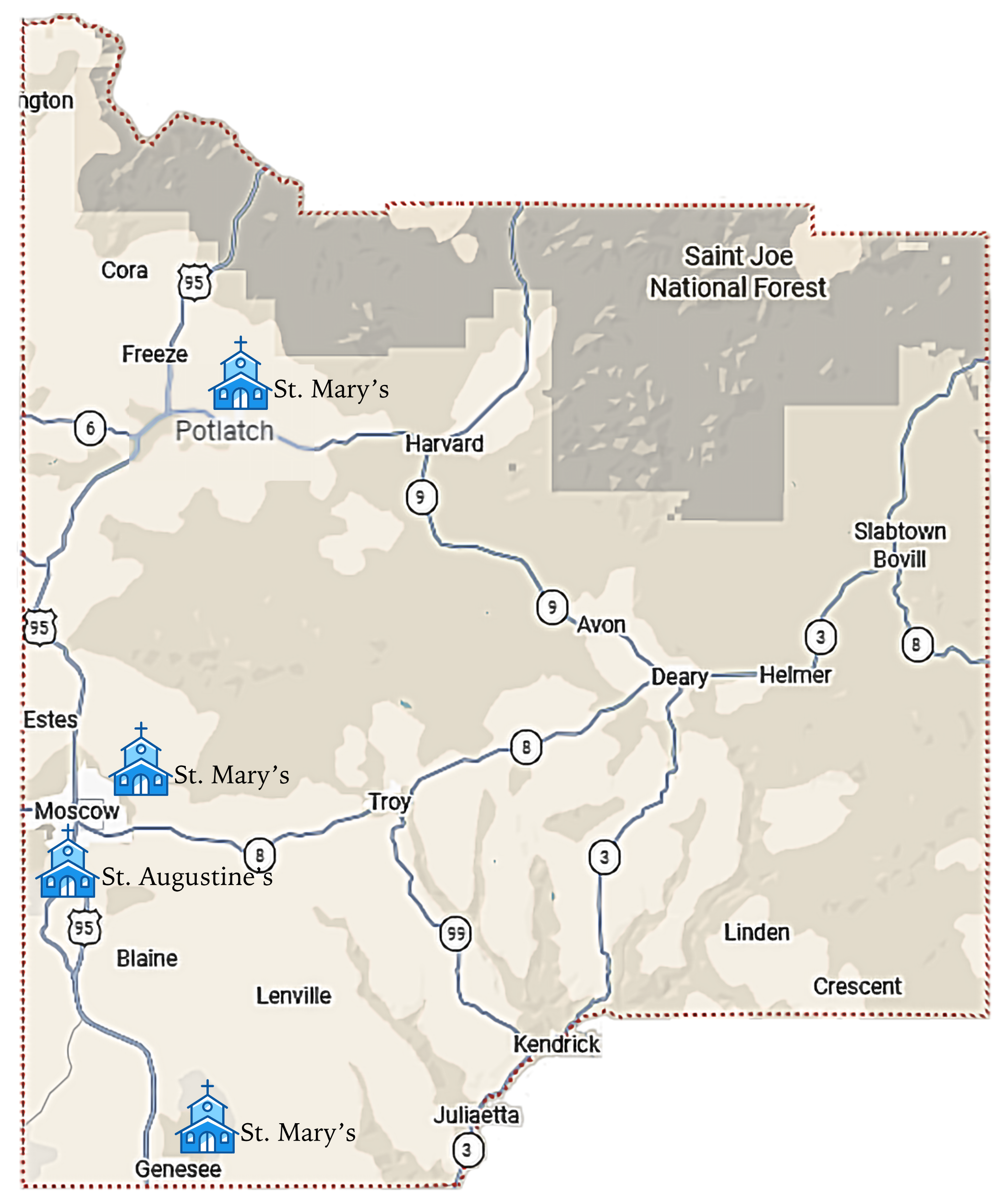 Latah County Catholic Church Map