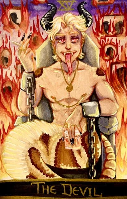 "The Devil: Ollie" alcohol markers, paint markers, colored pencil 4x6 cardstock