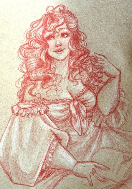 "Red Head" red prisma pencil on toned paper