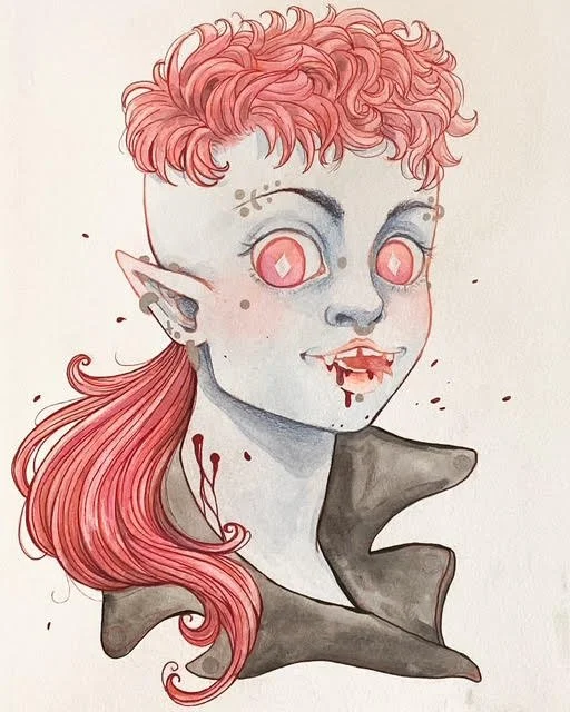 "Pink Vampi" watercolor 8.5x11