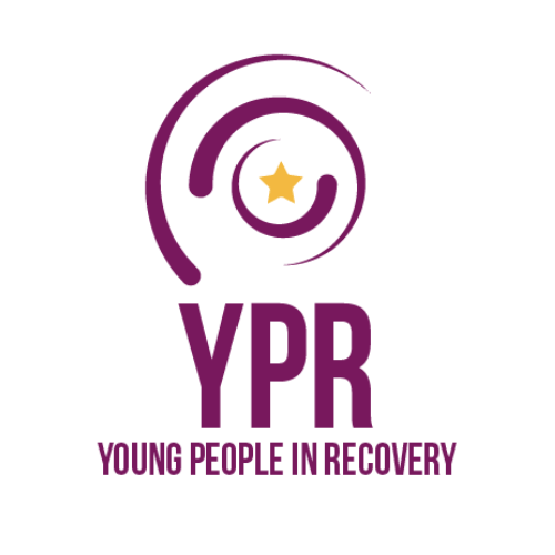 Logo of Young People in Recovery featuring a purple spiral with a gold star in the center and the acronym YPR, with the full name 'Young People in Recovery' written below.