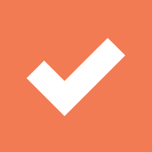 Black check mark on an orange background