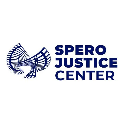 The logo of the Speranza Justice Center featuring a stylized globe with grid lines and the center's name in bold blue letters.
