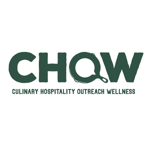 Logo for CHOW featuring the words 'Culinary Hospitality Outreach Wellness' beneath the main name.