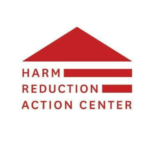 Logo of the Harm Reduction Action Center featuring a red house shape above the words 'Harm Reduction Action Center'.