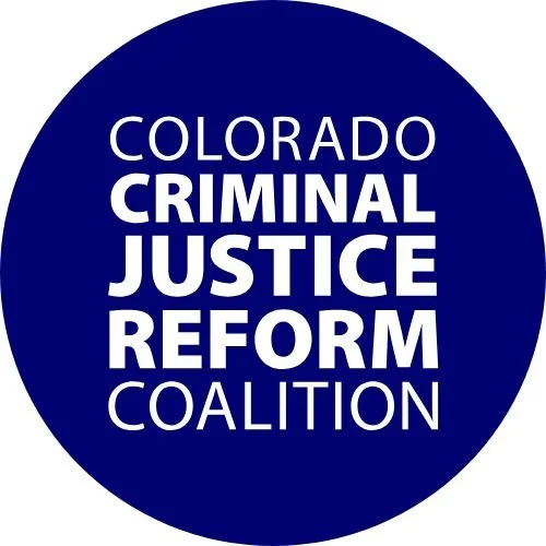 Logo for Colorado Criminal Justice Reform Coalition with white text on a blue circular background.