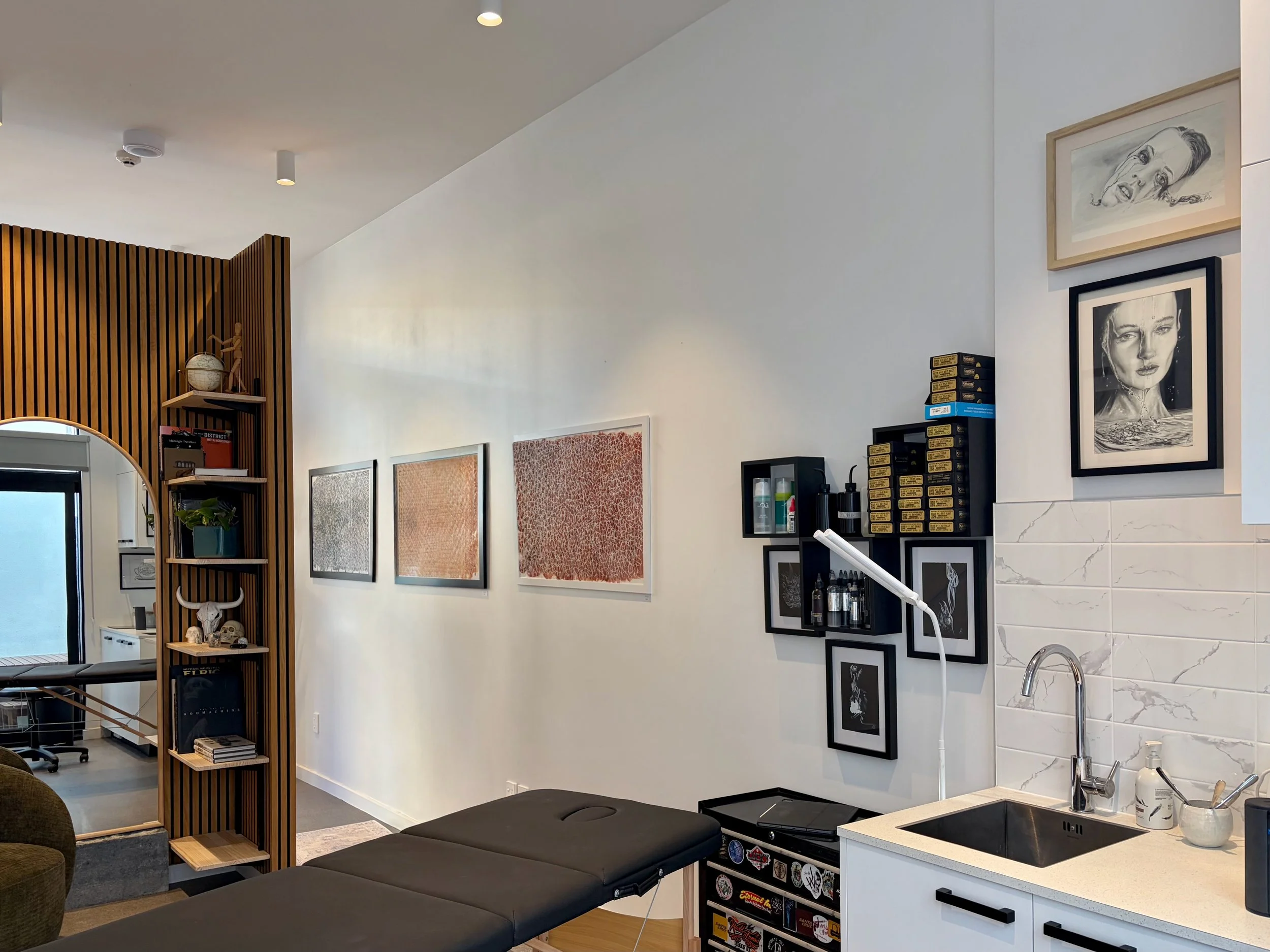 Original contemporary artwork displayed at Paper & Skin Studio gallery in Wellington.