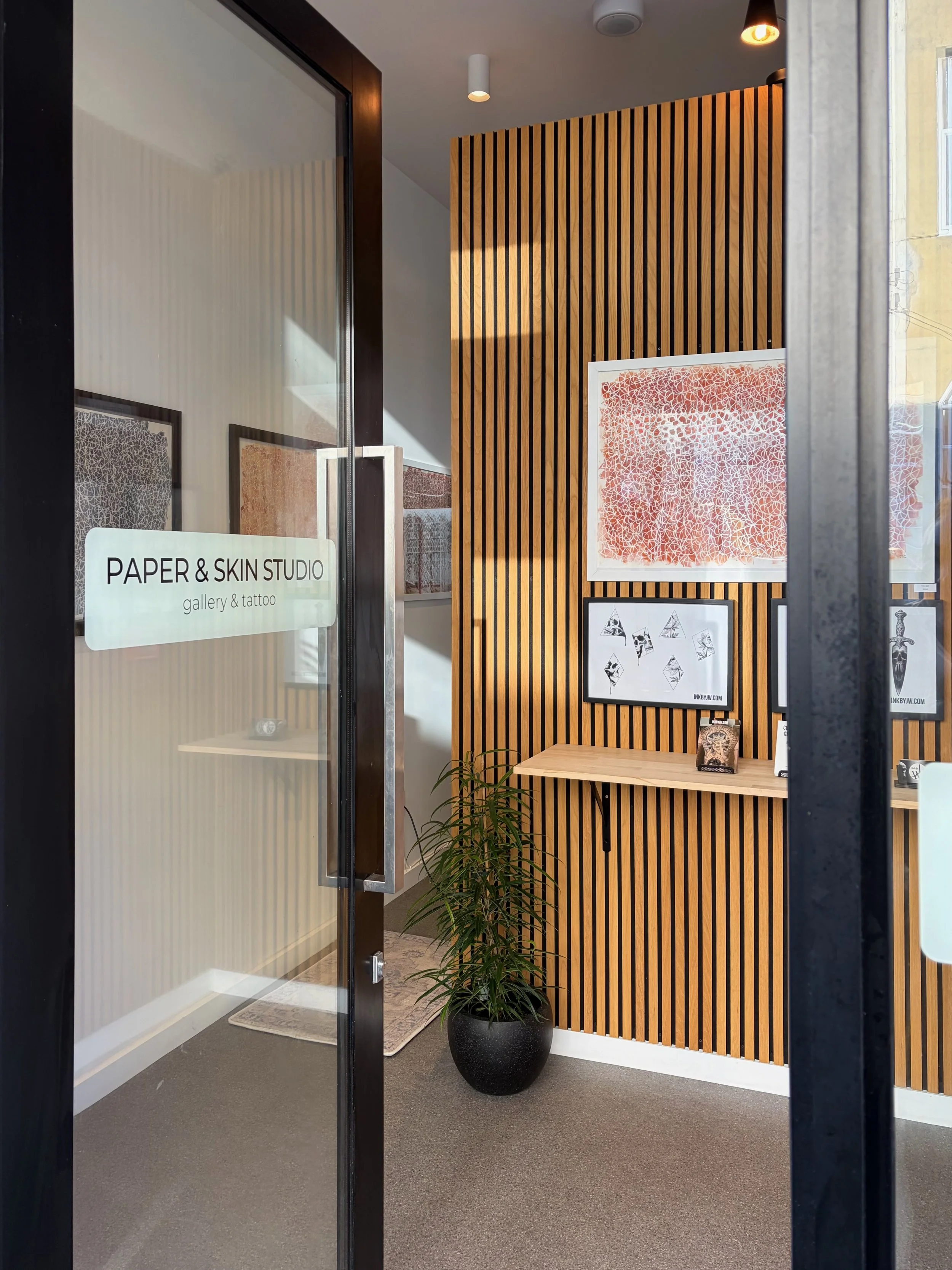 Paper & Skin Studio gallery and tattoo studio storefront in Te Aro, Wellington.
