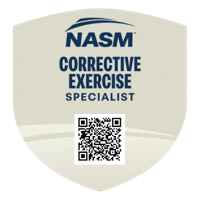 NASM Corrective Exercise Specialist badge with QR code