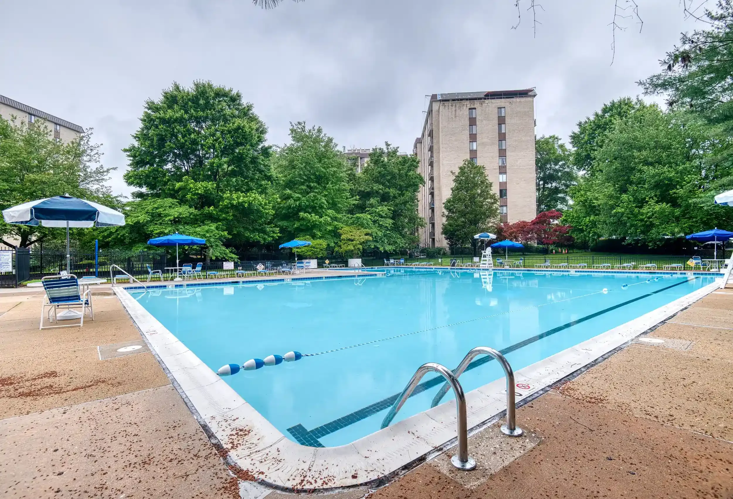 The main outdoor pool for residents is located between The Arlington and The Manchester and is open from May to September.
