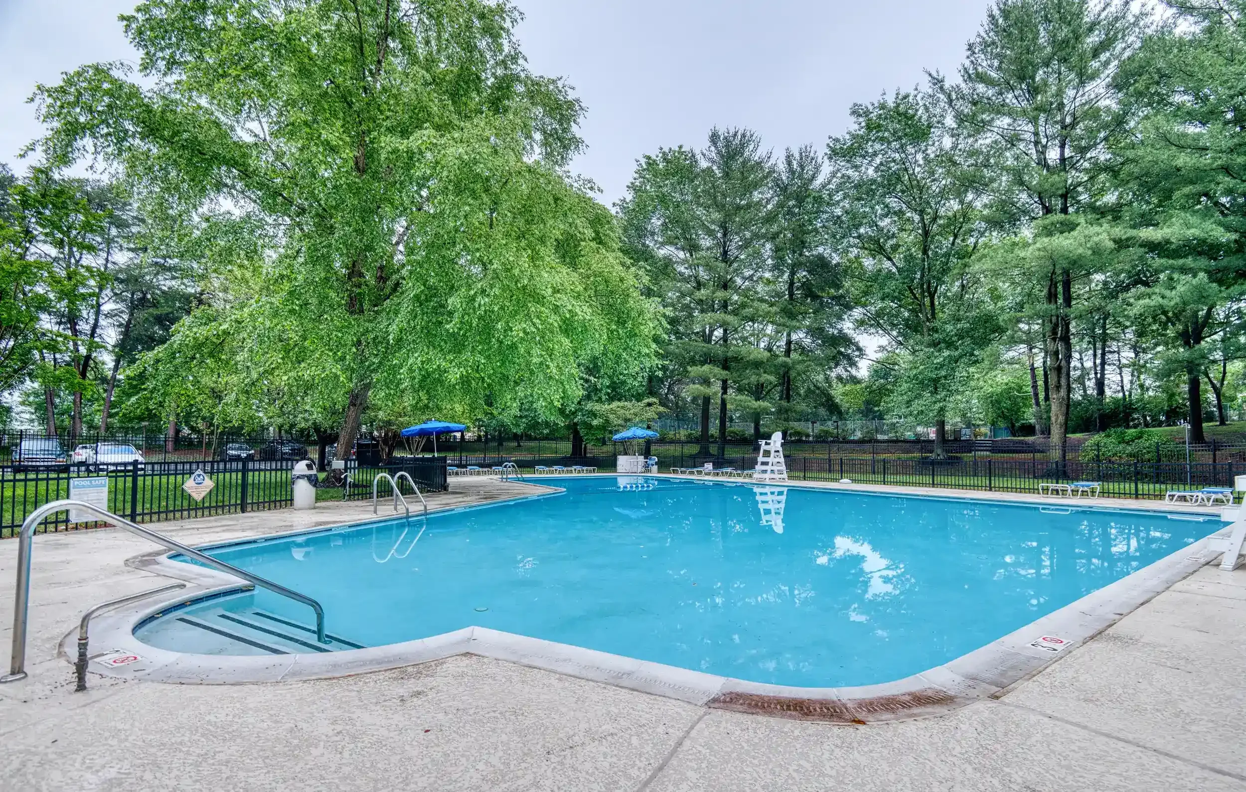 Pool (View 1) – The Carlyn’s outdoor pool is surrounded by mature trees, providing a shaded and relaxing place to swim.