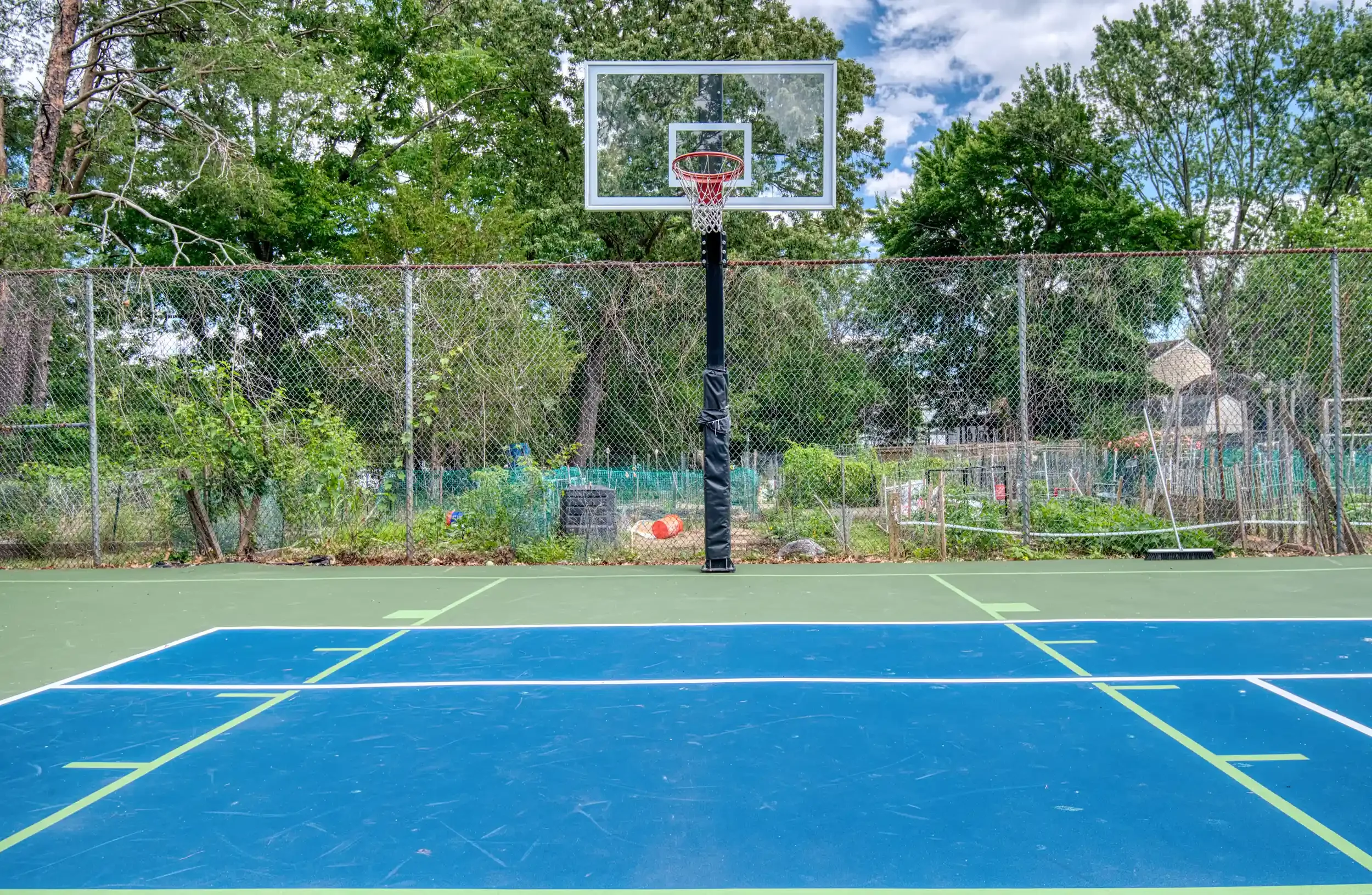 Basketball/Pickleball/Tennis Court (View 2) – Multiple sport lines allow the court to be used for various sports. 