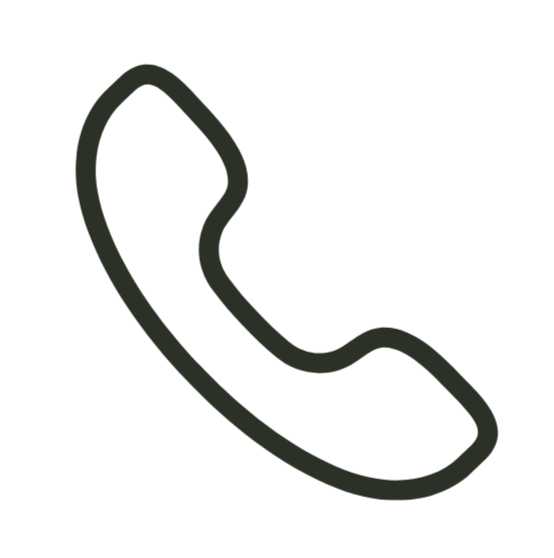 Outline of a classic telephone handset icon on a black background.