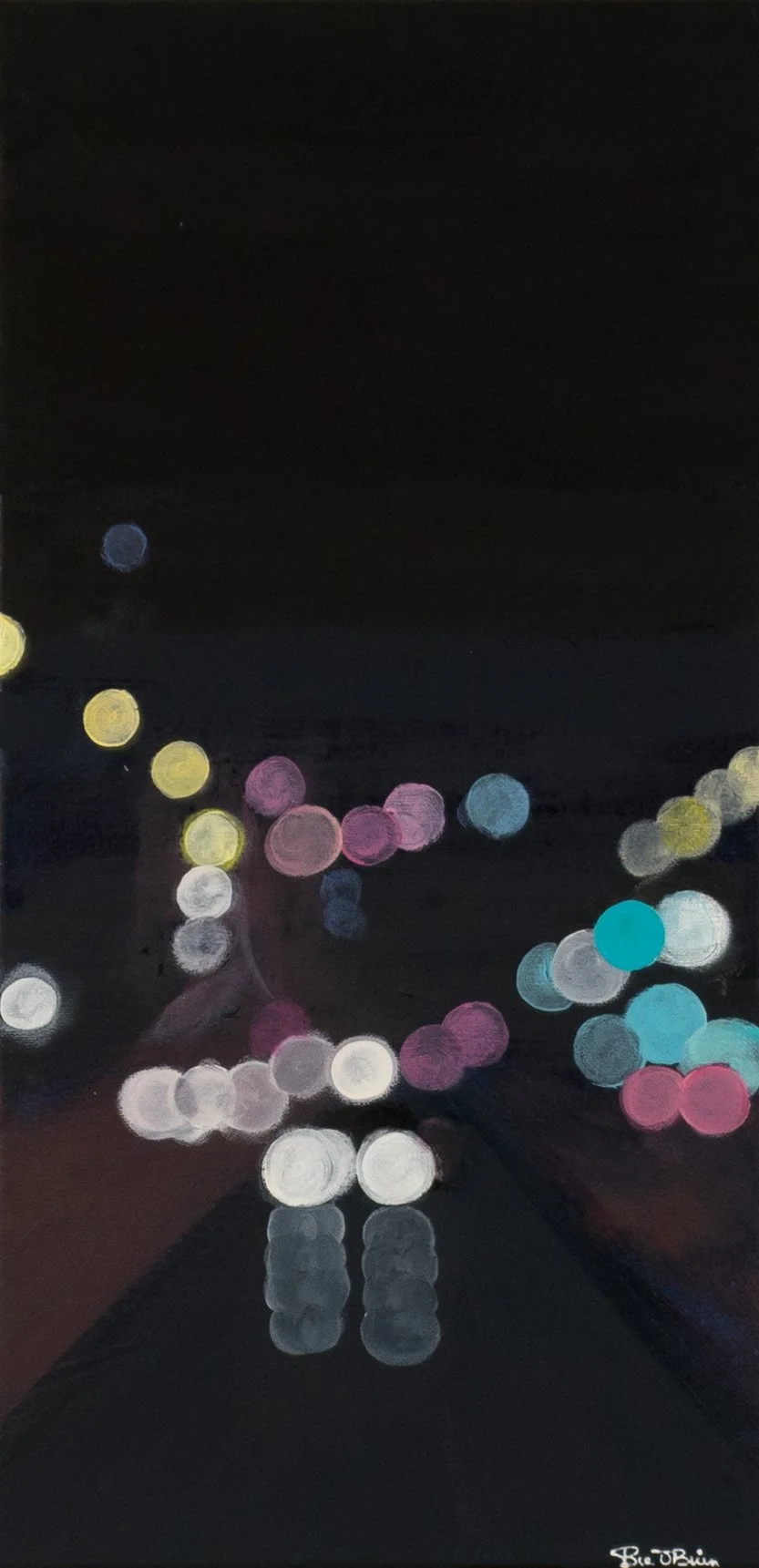 “Night Driving” - SOLD, acrylic paint on 10x20 inch box canvas
