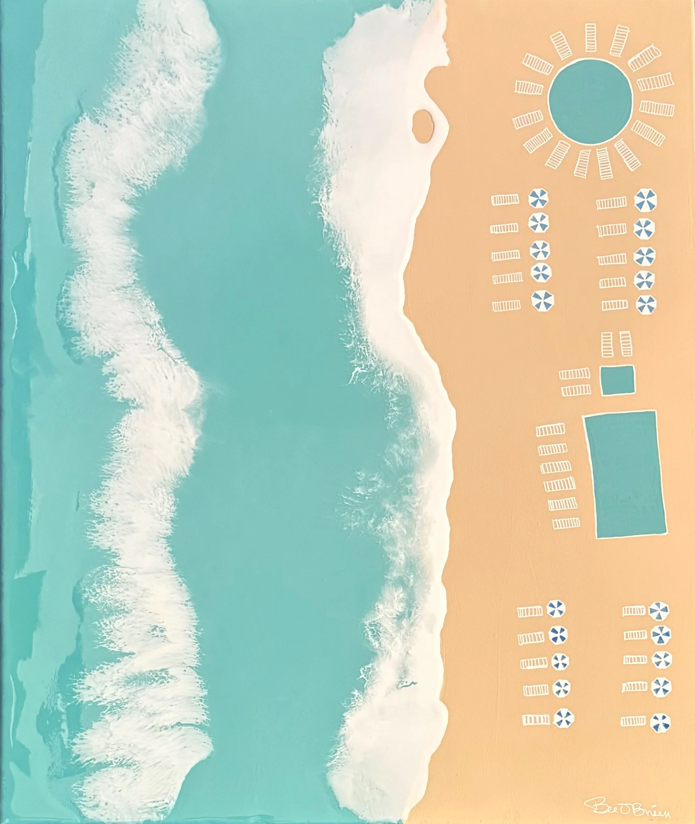 5 AM BEACH RESORT  (2026)
Series: PLAY
Acrylic and Resin on 20x24” Box Canvas
Beth Bruckner O’Brien

