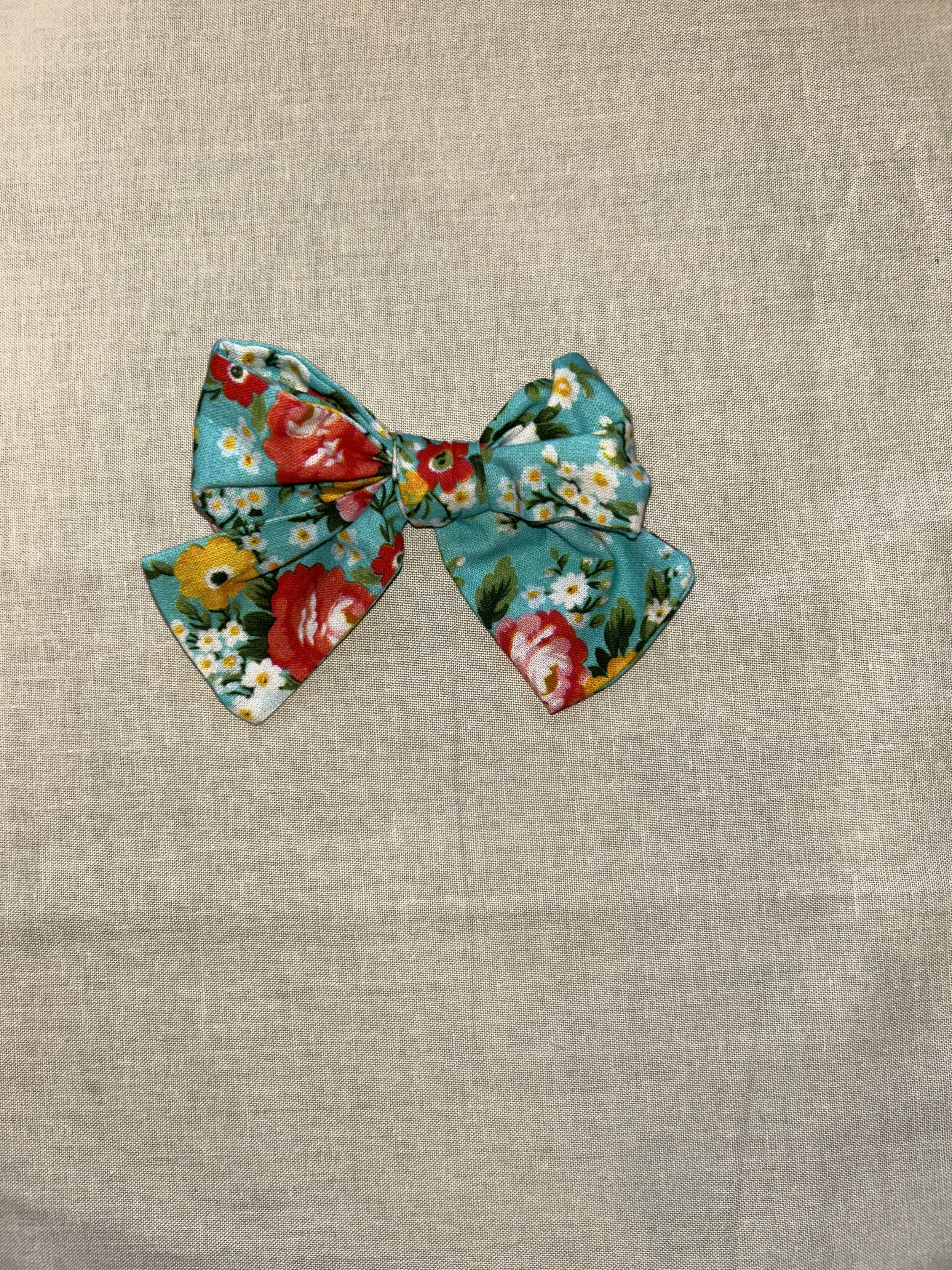 Teal and Pink Floral Bow