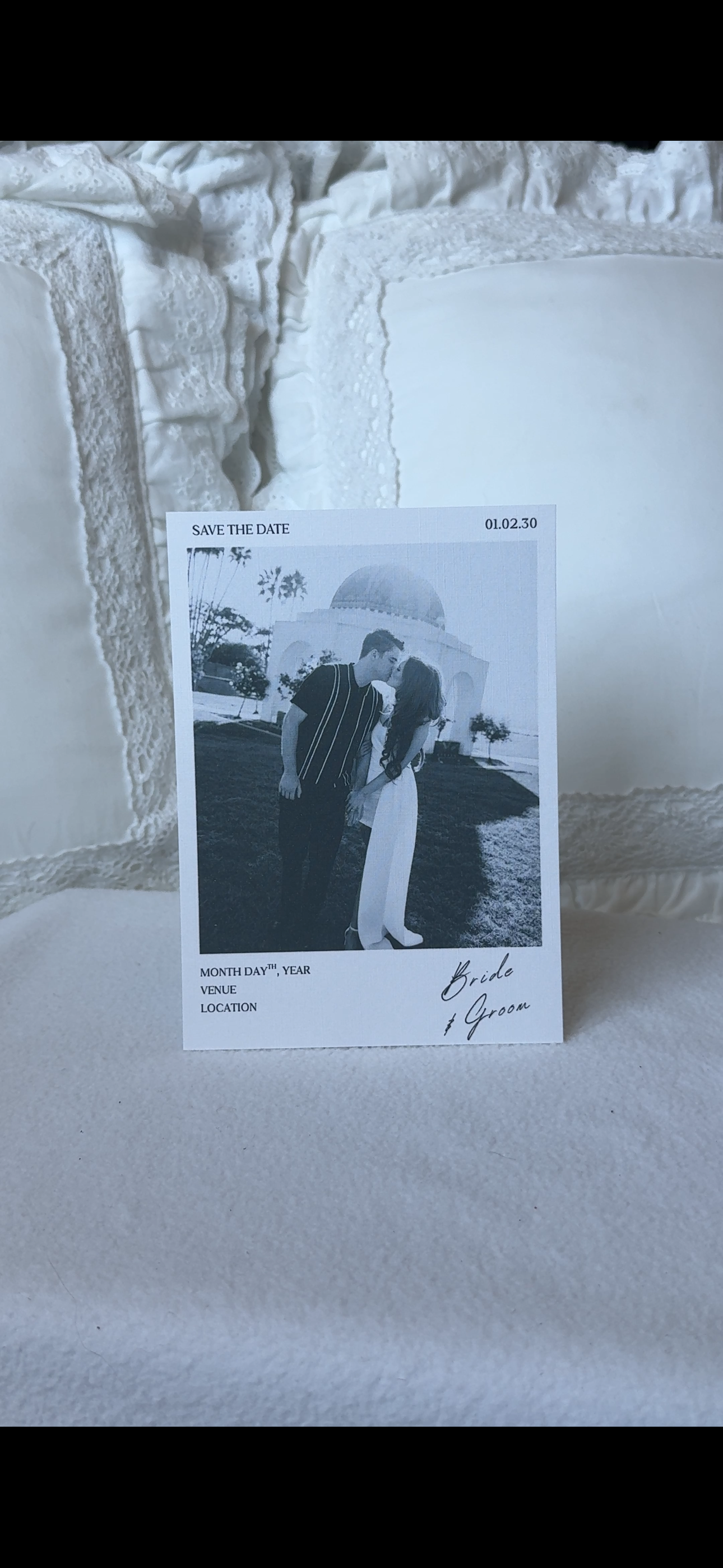 Personalized Polaroid Save the Date Cards | Linen 5x7 Wedding Stationery