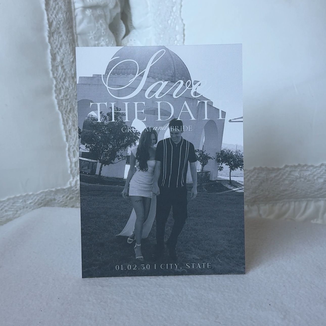 Personalized Photo Save the Date Cards | Modern Linen Wedding Stationery 5x7