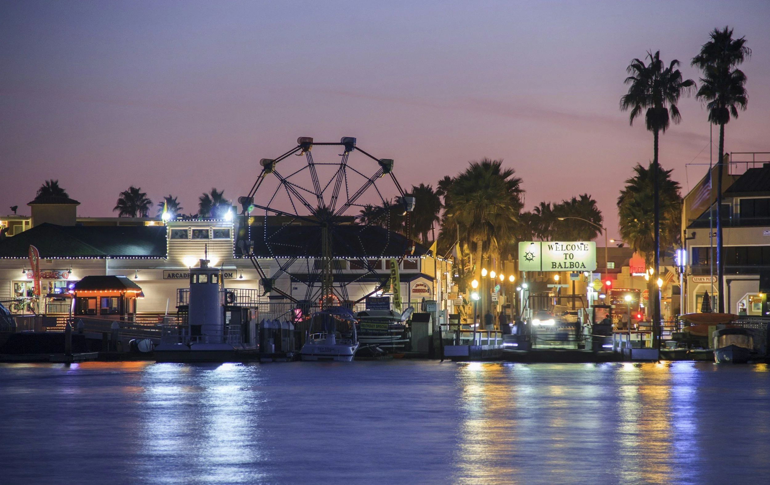 Balboa Fun Zone Ferris wheel over Newport Harbor