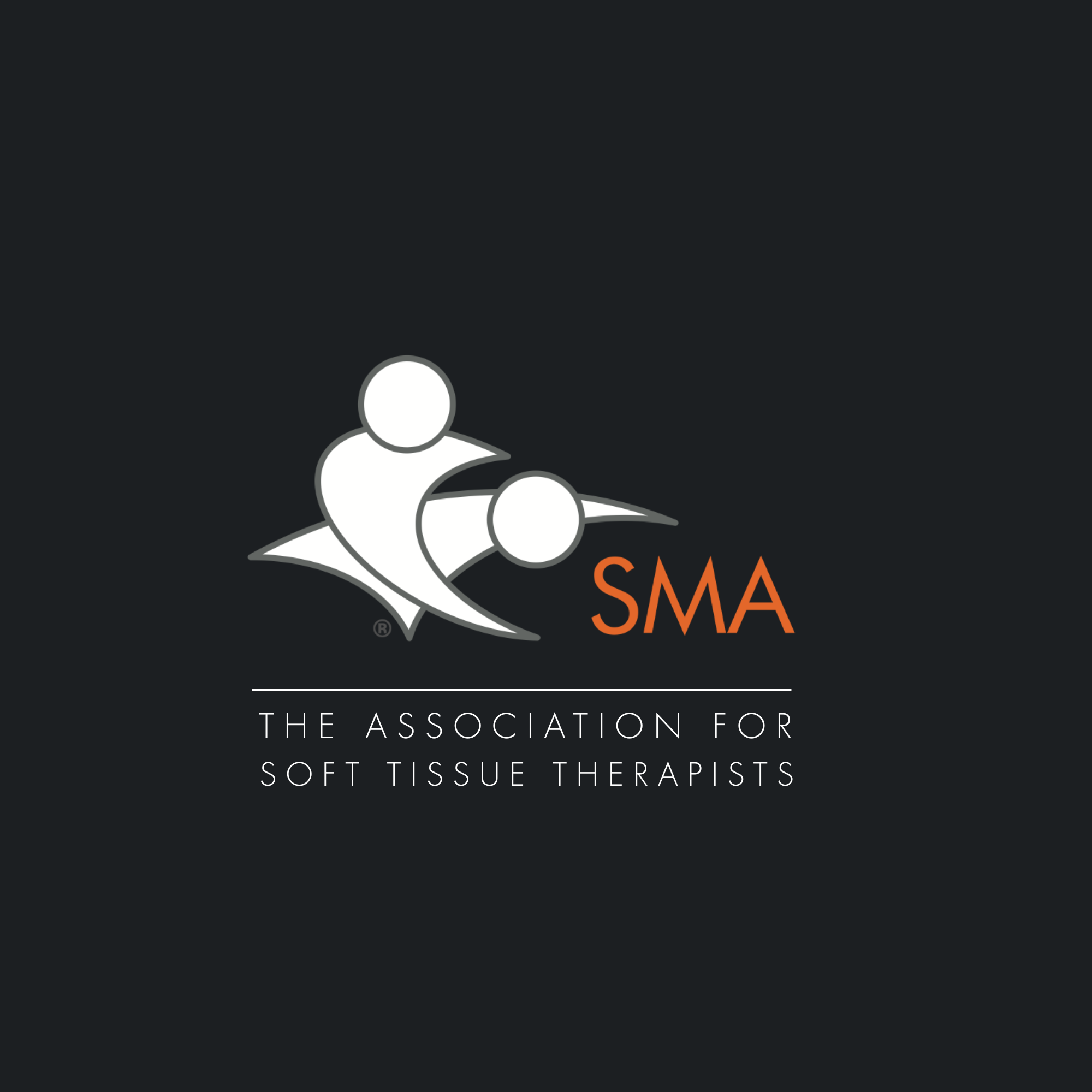 Official SMA member logo for The Association for Soft Tissue Therapists, featuring a white abstract figure icon and orange text over a solid black background, certifying professional clinical registration for My Therapy Method.