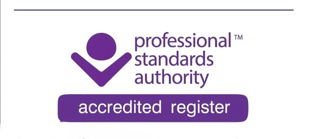 Official Professional Standards Authority Accredited Register quality mark logo, displayed in purple text with a stylised figure icon on a clean white background, certifying verified clinical standards for My Therapy Method.