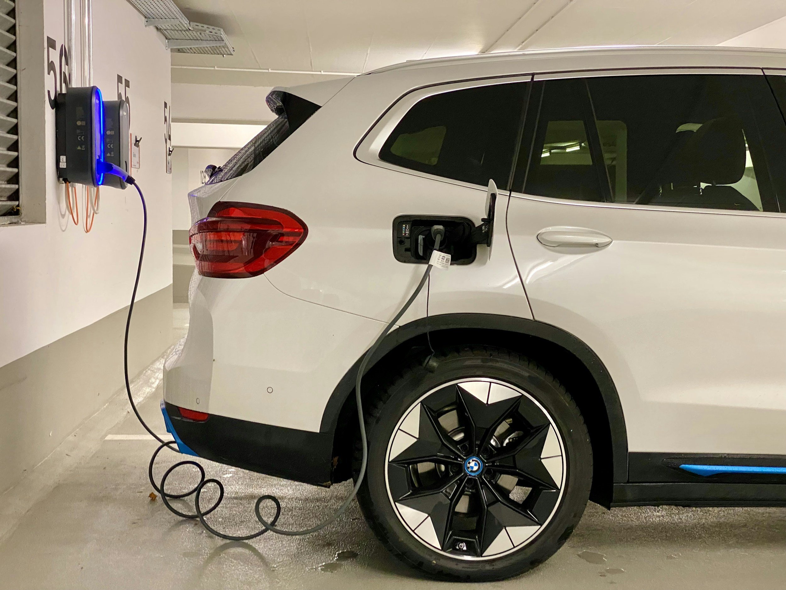 Electric Car Charging Inside Garage
