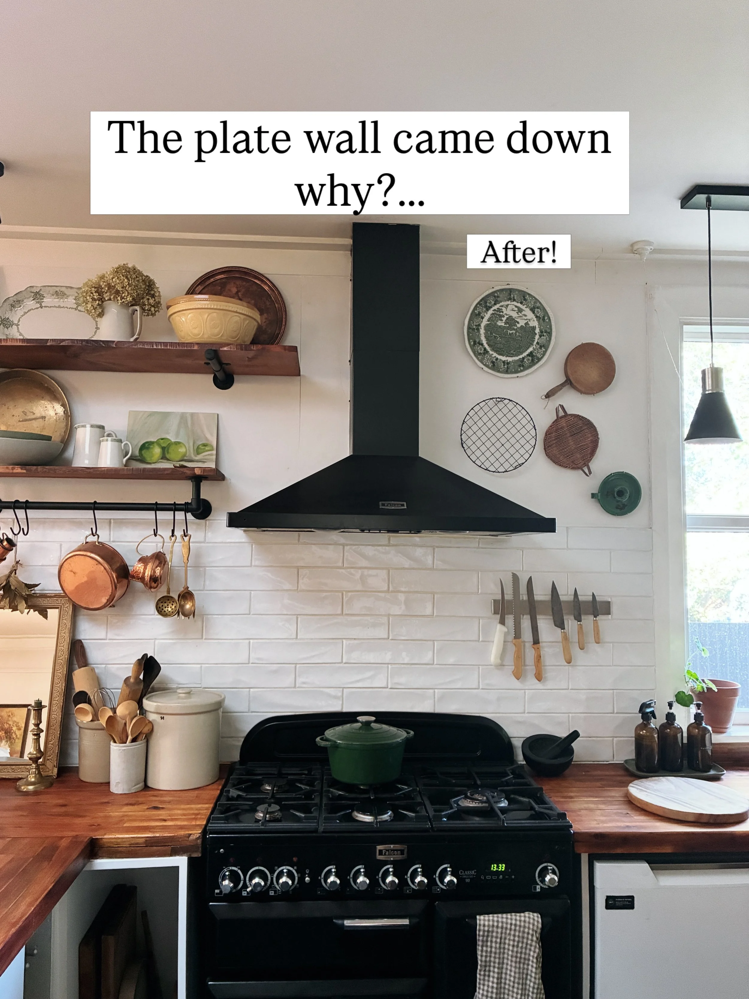 &ldquo;Slow sunday styling&rdquo;, my first attempt at a plate wall has succumbed to Dr T&rsquo;s taste! He thought it too granny chic!? So here is my compromise&hellip;.what do you think? I kept one plate as I adore the green and it is such a great 