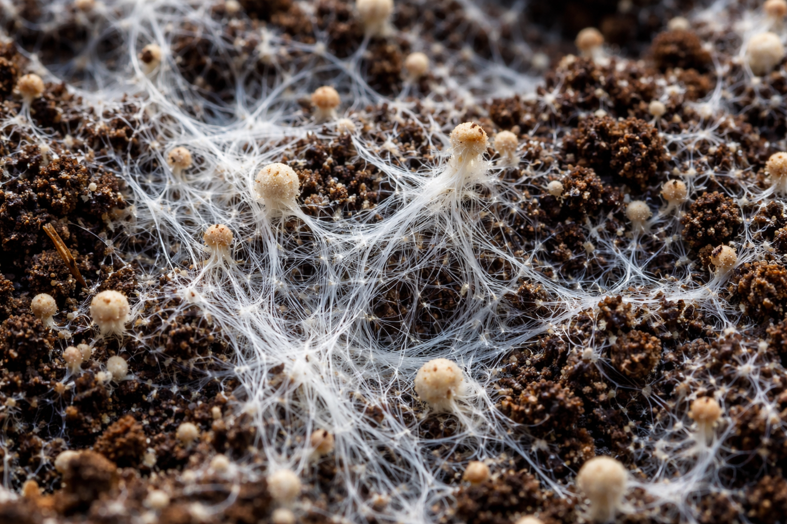 Emerging mushrooms in mycelium network.png