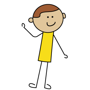 Cartoon image of a smiling child with brown hair wearing a yellow shirt.