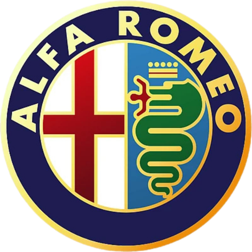 Alfa Romeo logo featuring a red cross, green snake, and crown.