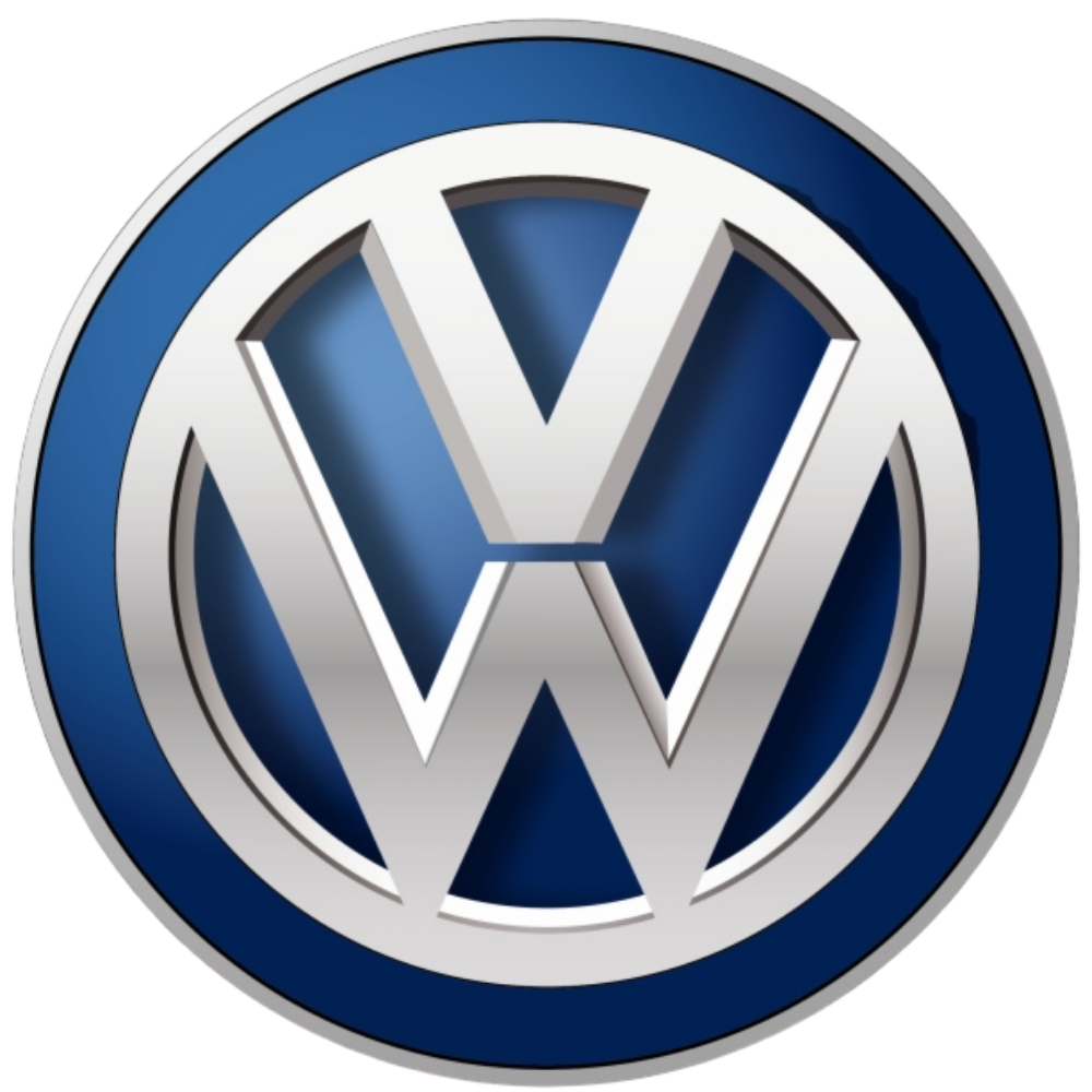 Volkswagen logo with a blue background and silver lettering.