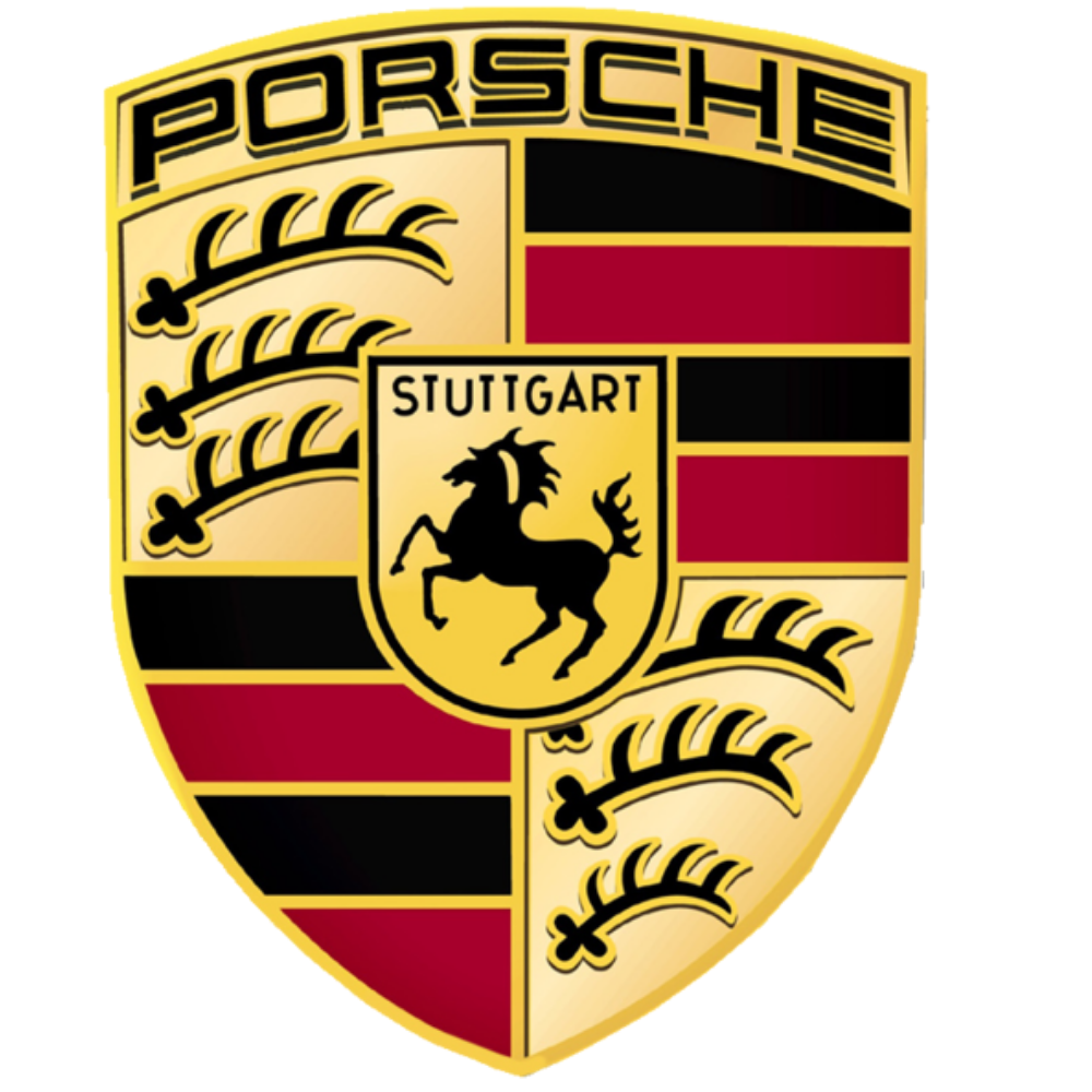 The Porsche emblem featuring a black horse rearing on its hind legs, a red and black striped shield, and the word "Stuttgart" at the top.