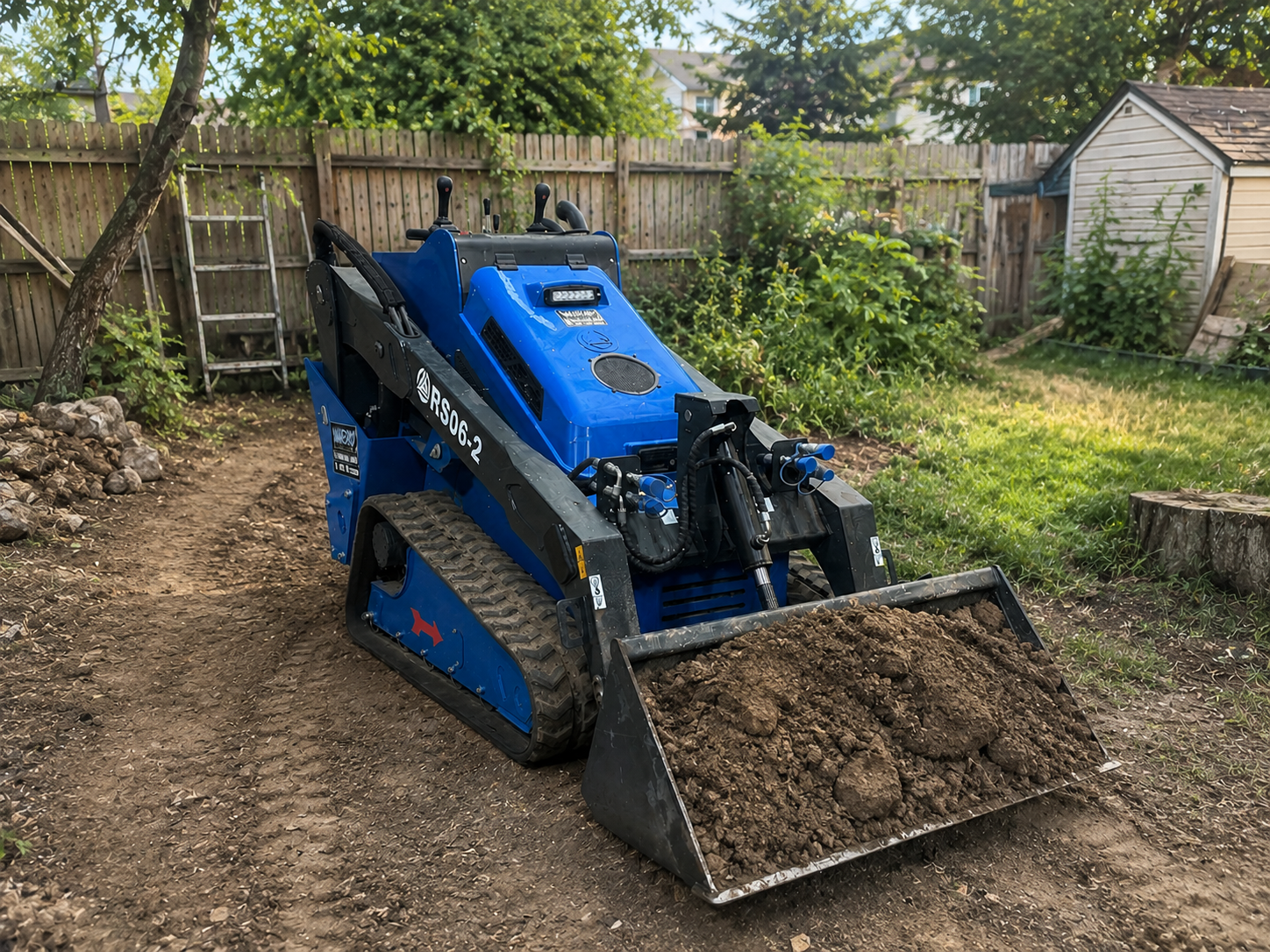 Blue Mini Loader in Backyard Worksite.png