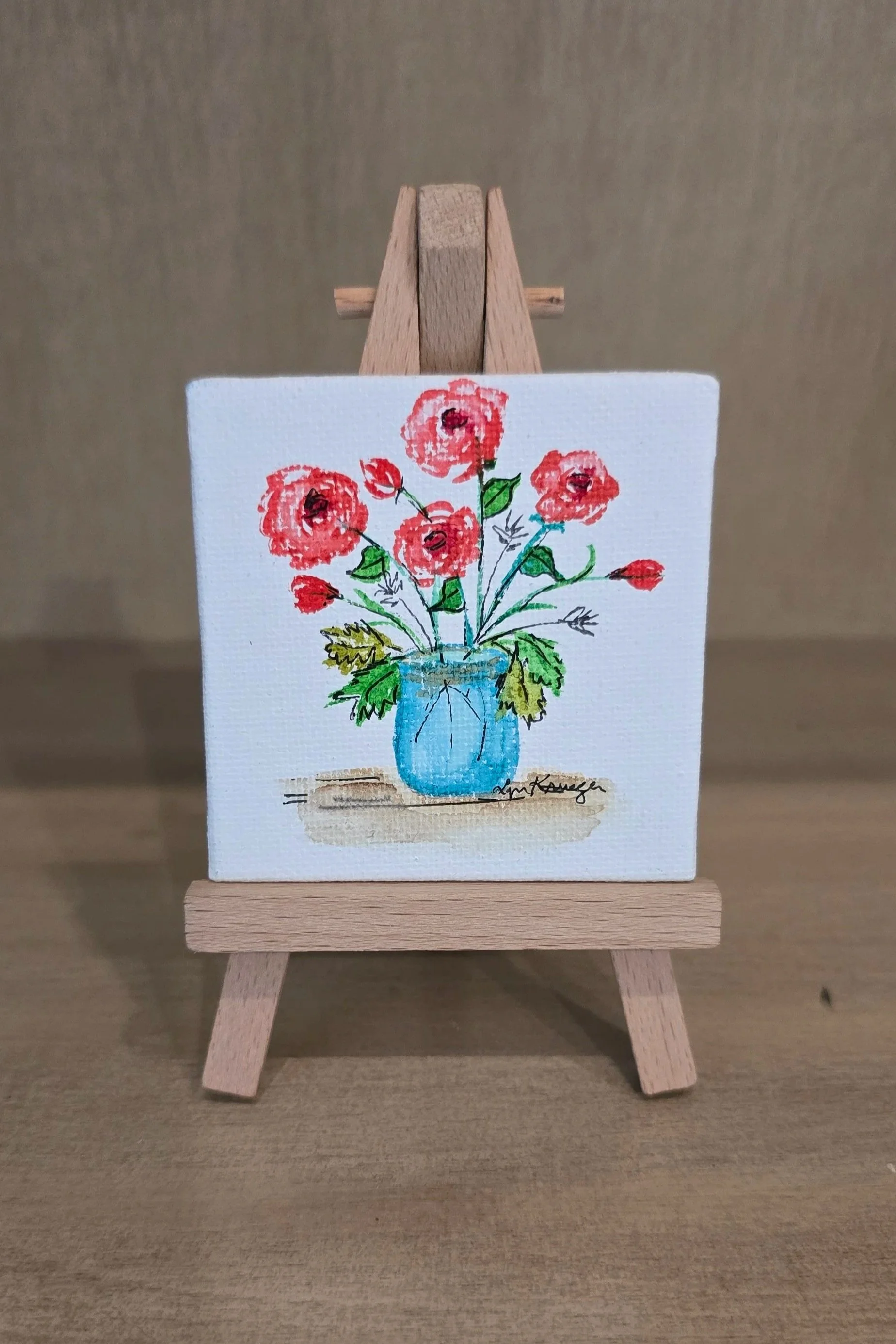Original Mini Canvas Painting w/Easel (by my momma - Lyn Krueger)