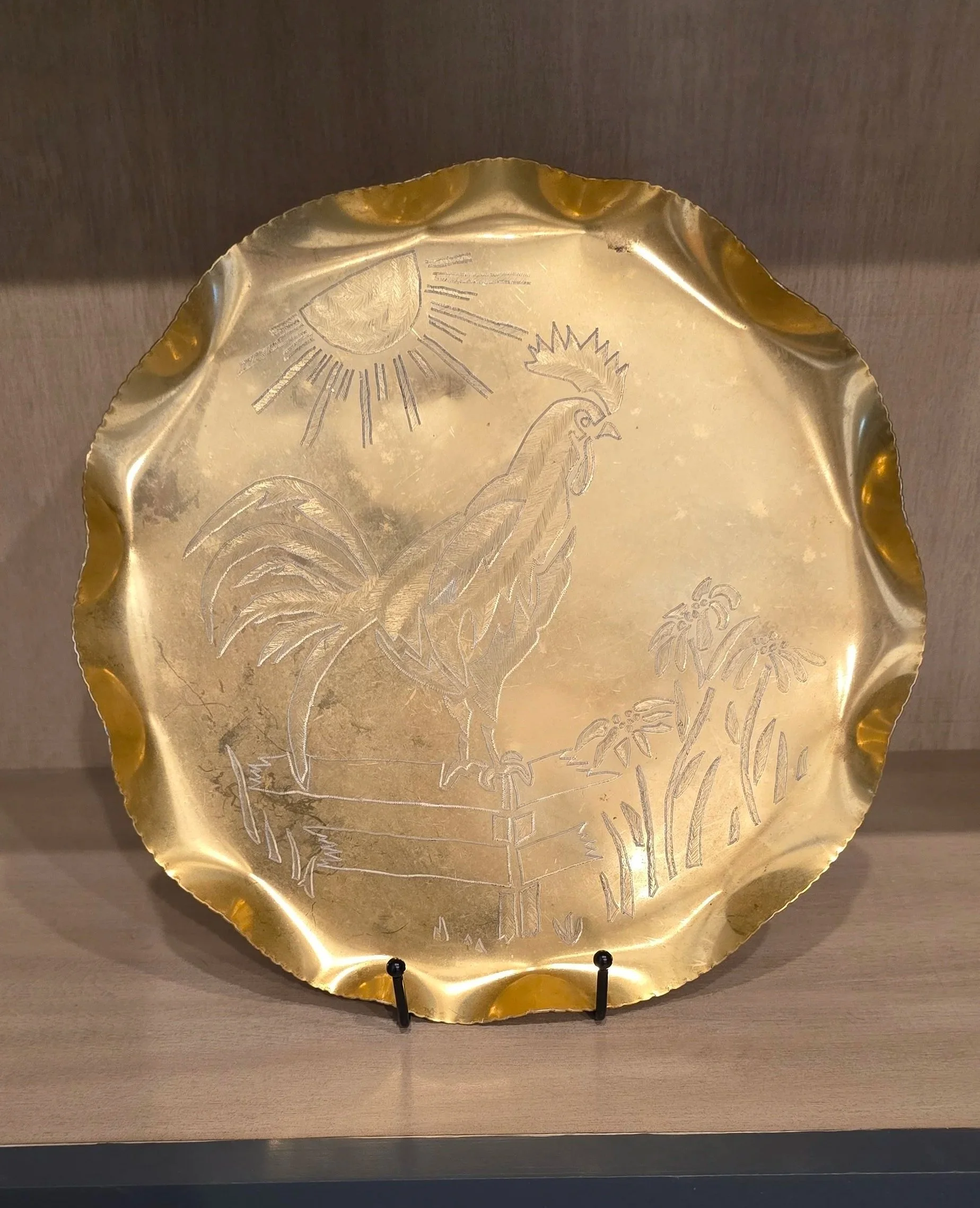 Gold Etched Rooster Tray - Vintage