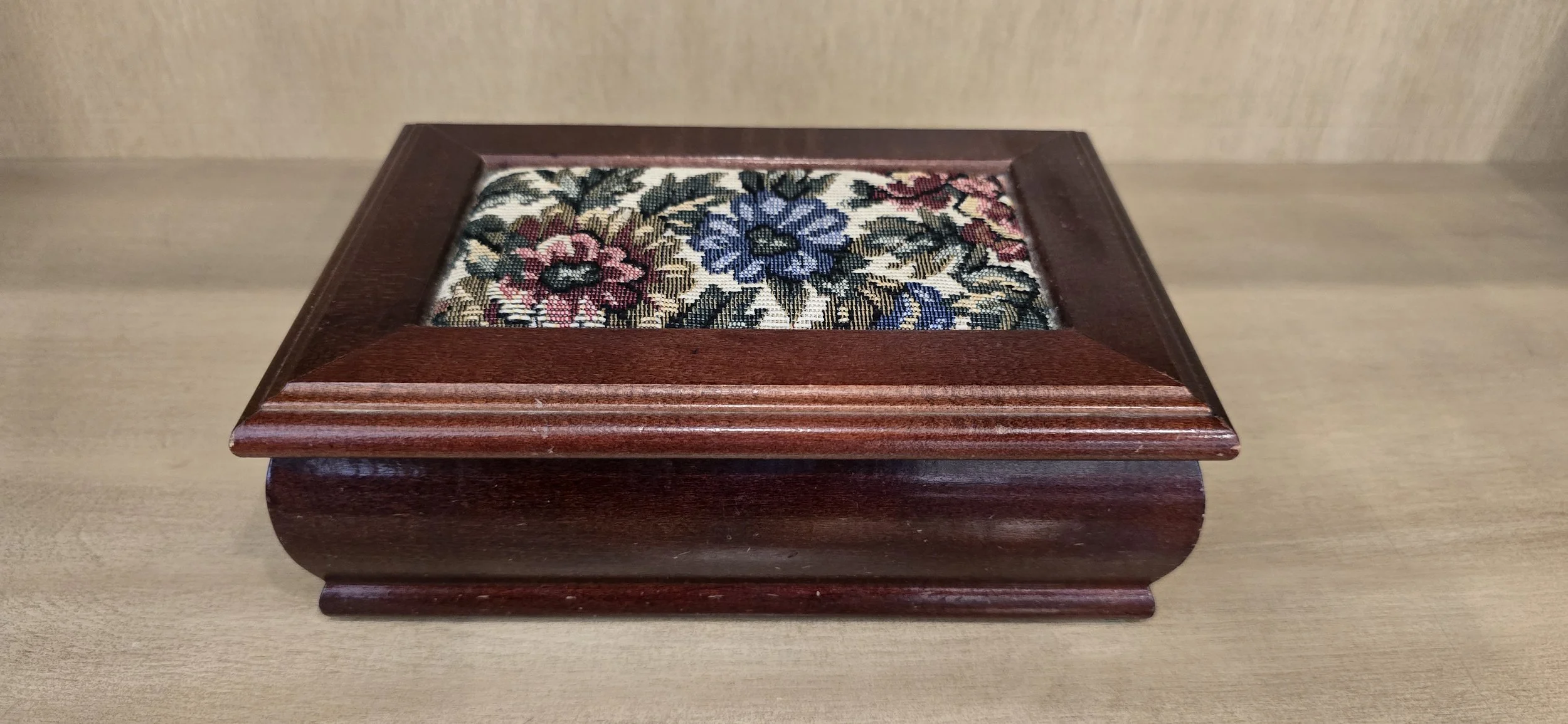 Vintage Jewelry Box with Tapestry Accent