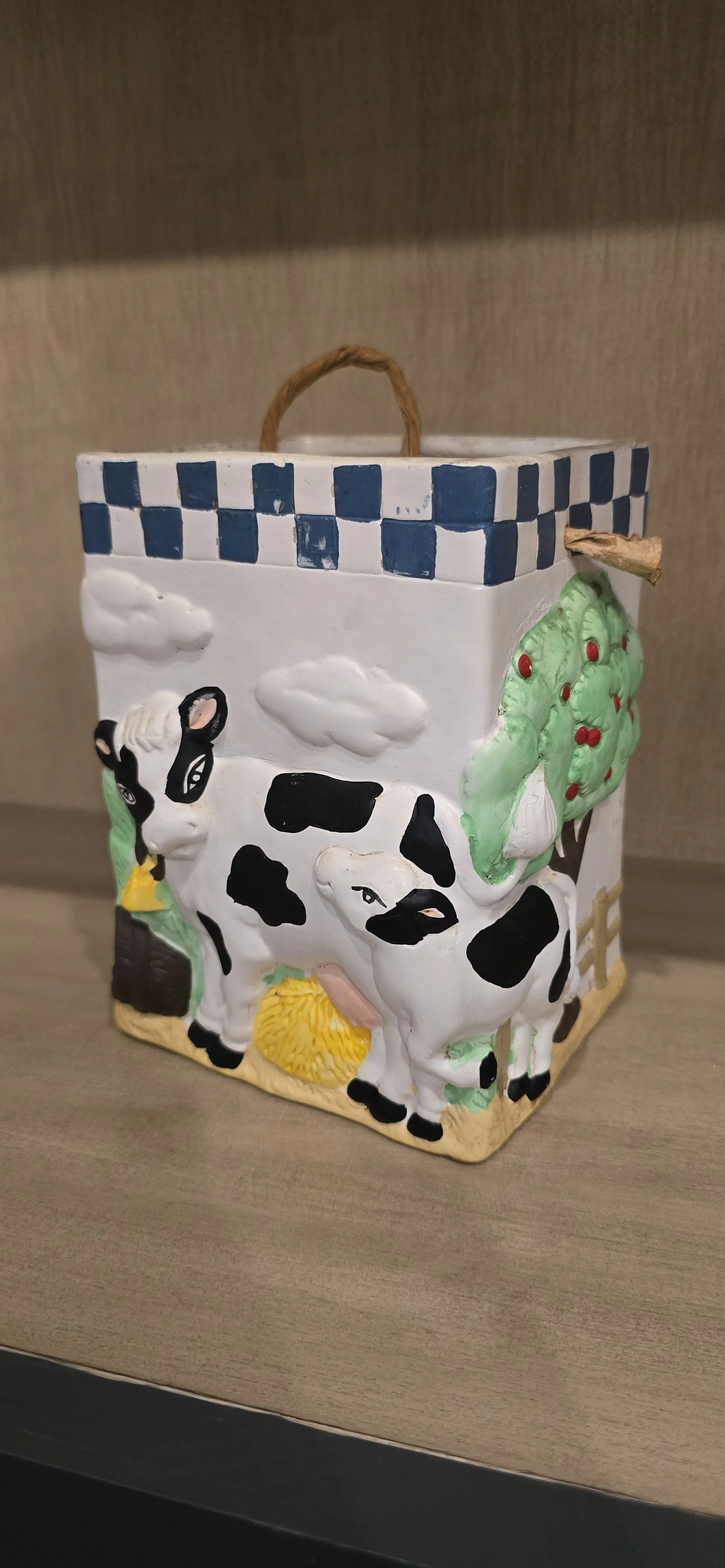 Vintage Cow Ceramic Basket