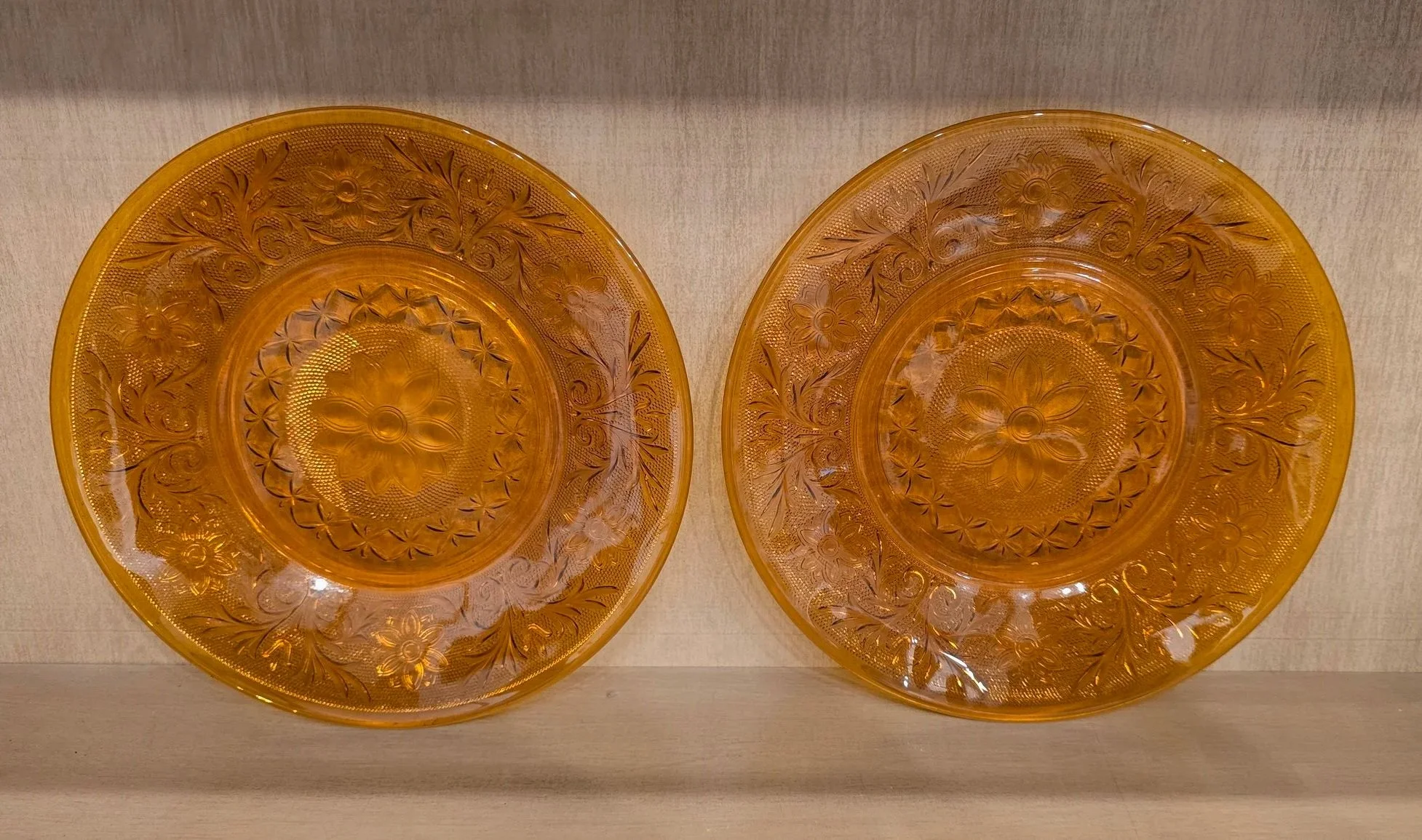 2 Vintage Amberglass Plates
