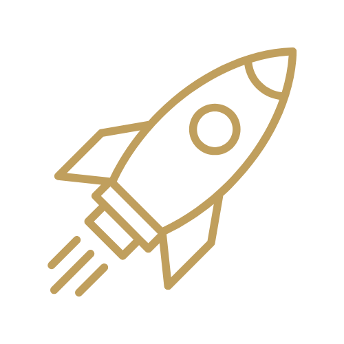 Simple line drawing of a rocket ship launching.