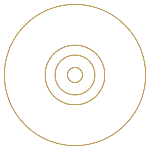 Black background with concentric gold rings, resembling a target