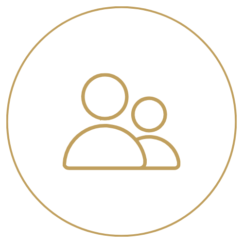 Icon of two people, one larger and one smaller, inside a circle, representing a group or community.