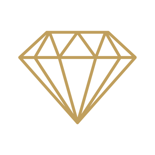 Gold diamond outline on black background.
