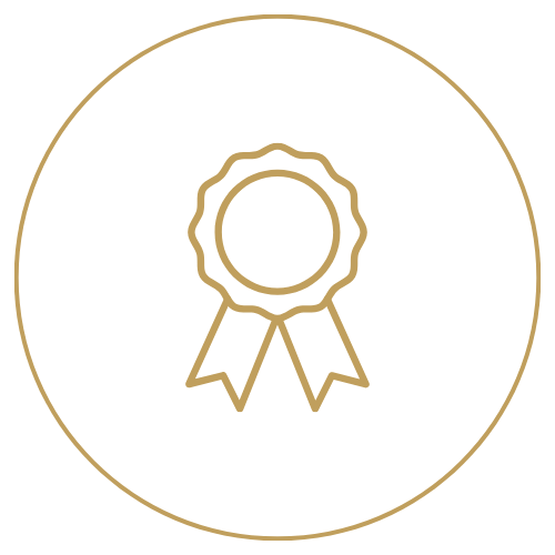 Gold award ribbon icon on a black background