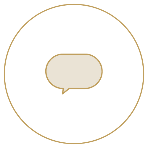 A stylized speech bubble icon inside a circular outline.