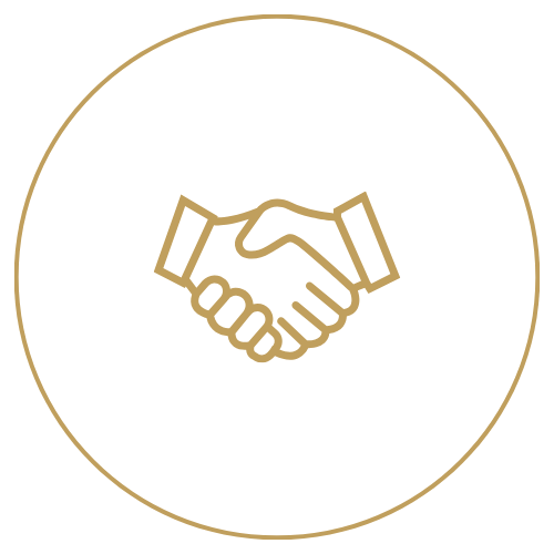 Icon of two hands shaking inside a circle.