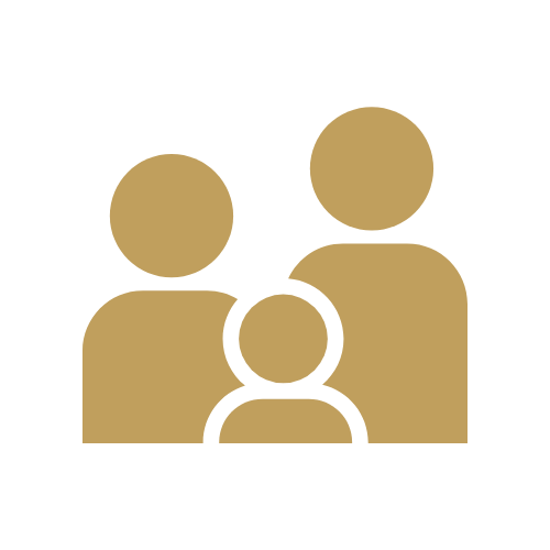 Icon of three people with different sizes on a black background.